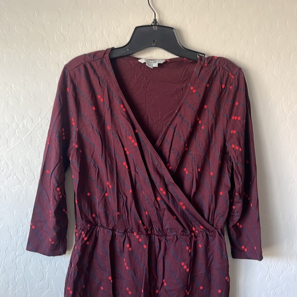 Boden Cressida Dress Faux Wrap Jersey Maroon Dots Size 6. With pockets. EUC - Picture 3 of 10